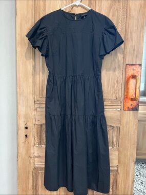 Who What Wear Black Tiered Maxi Dress with Flutter Sleeves